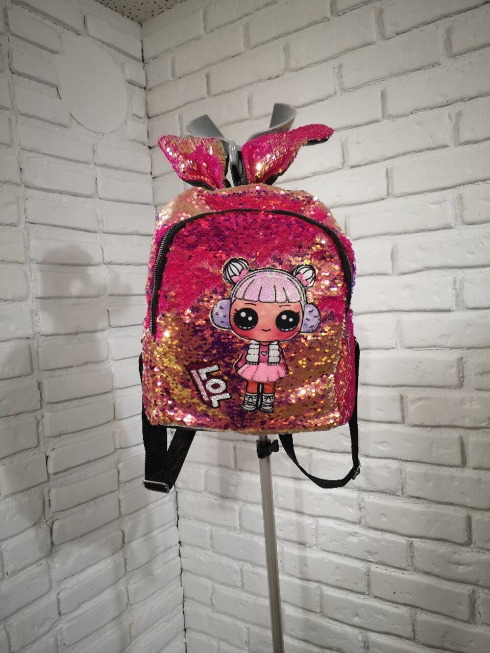 L.O.L. Surprise Dolls Kids Mini Backpack w/ Bunny Ears Flip Sequins Pink to Gold